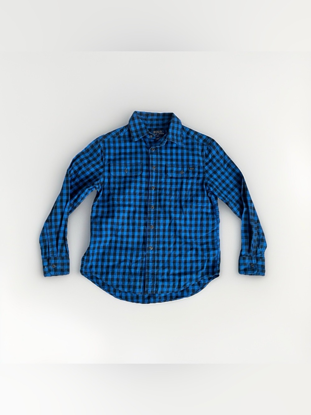 Polo Ralph Lauren Sz 8 Boys Blue Black Checkered Long Sleeve Shirt Button Down